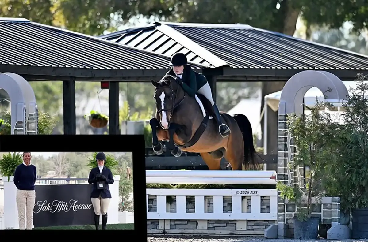 Professional rider jumping at Saks Fifth Avenue event